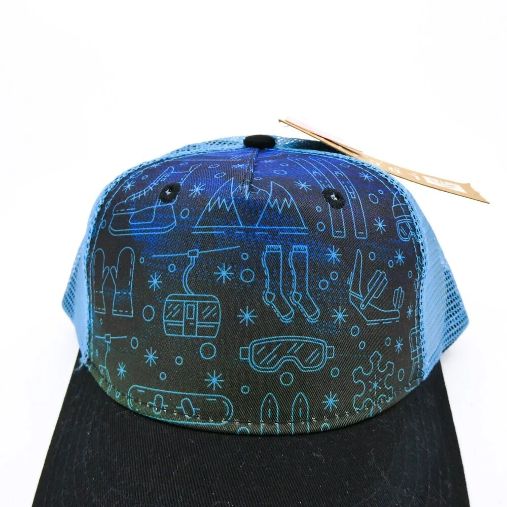 Ski Hat Youth One Size Blue Snapback Trucker Boys Nature Mountains Mesh Back New